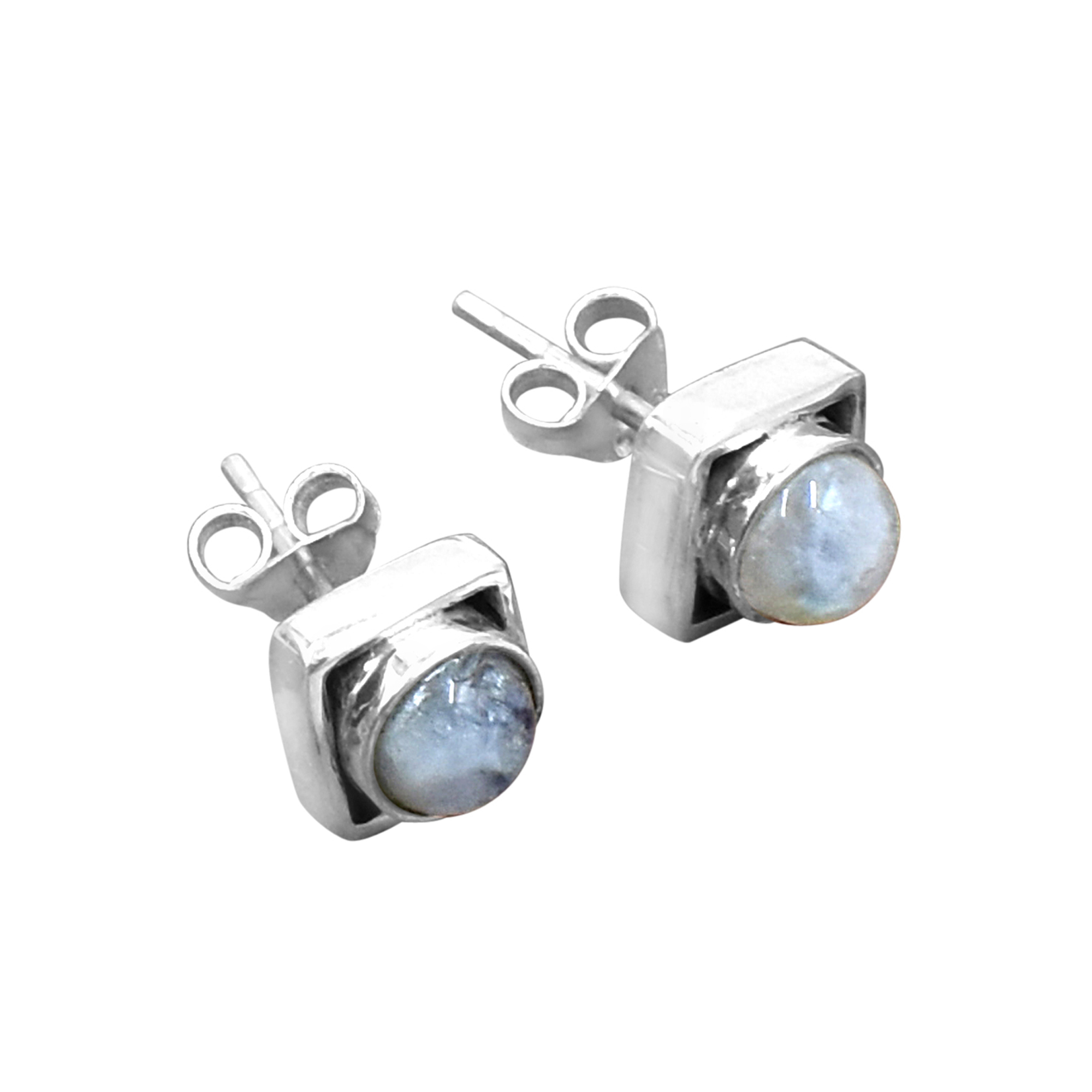 Natural White Rainbow Moonstone Stud Earrings - 925 Sterling Silver Lightweight Design For Women & Girls Ideal For Weddings Engagements And Gifts