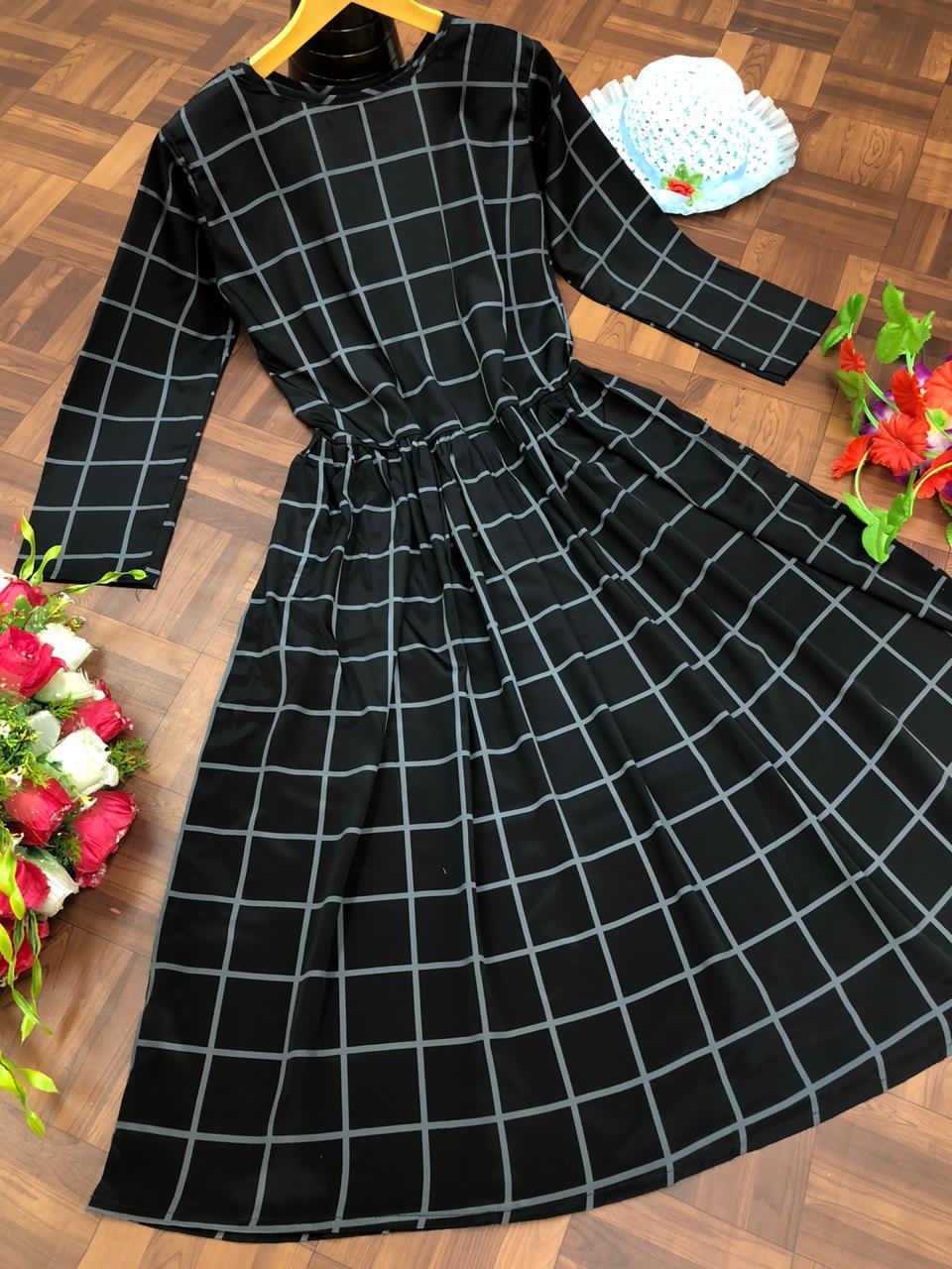 Ladies One Piece Dress - Silk Fabric, Plus Size 36-42 Inches , Multi Color, Washable, Full Sleeve, Round Neck, All Season Wear