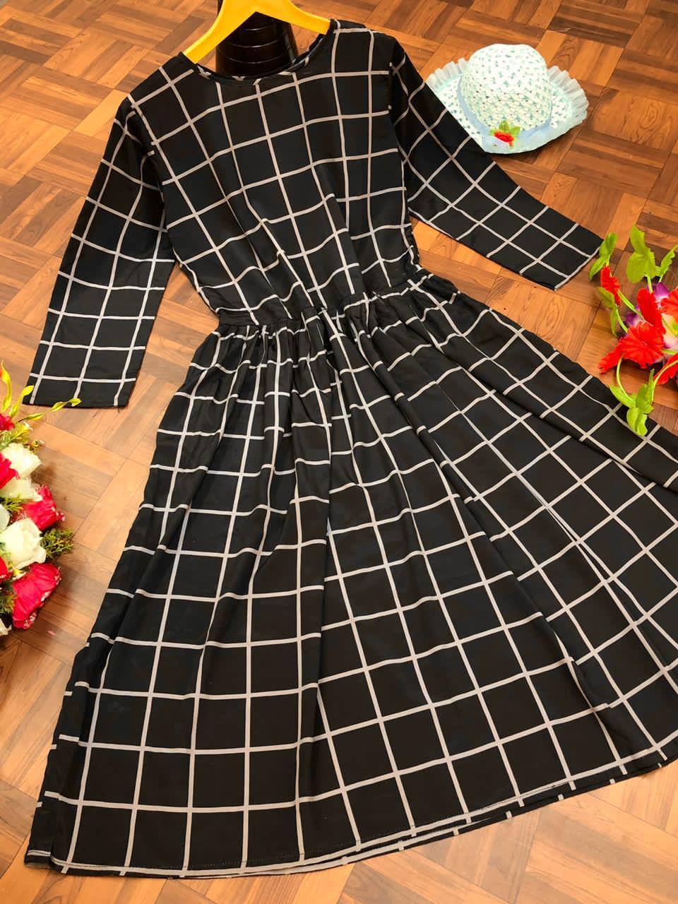 Ladies One Piece Dress - Silk Fabric, Plus Size 36-42 Inches , Multi Color, Washable, Full Sleeve, Round Neck, All Season Wear