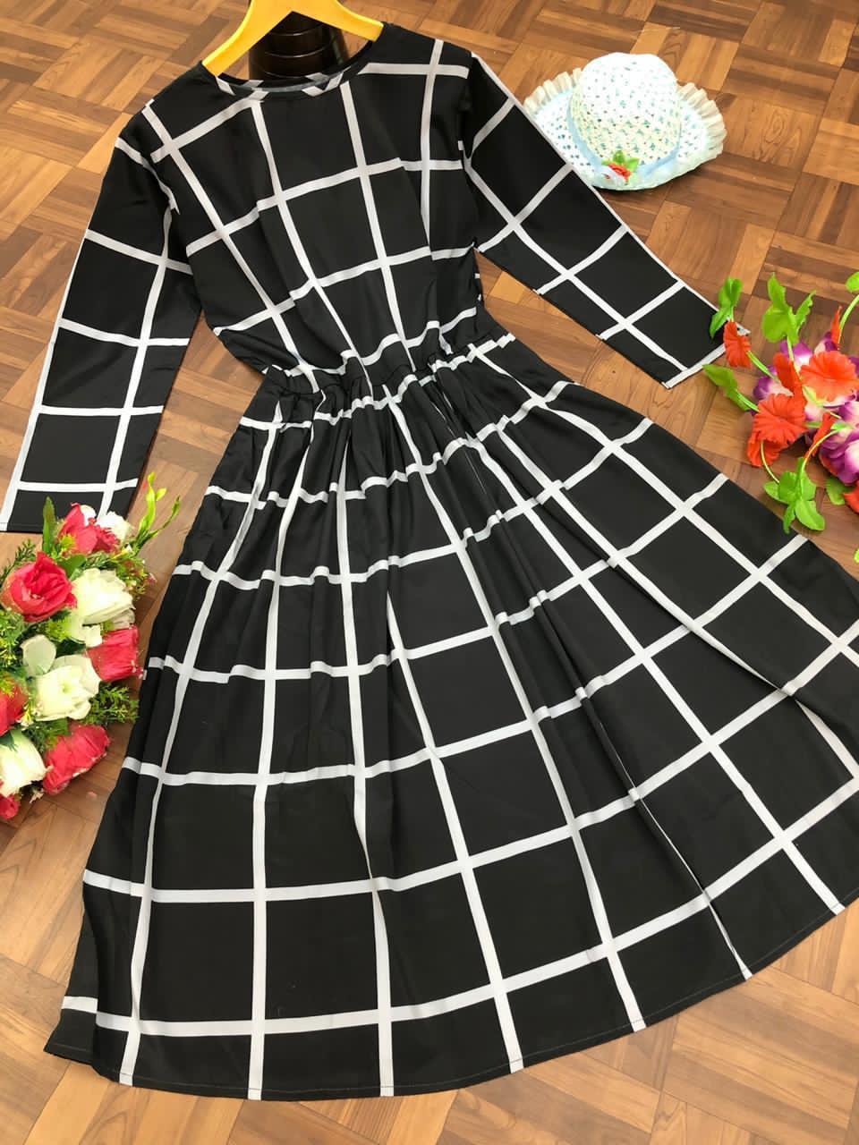 Ladies One Piece Dress - Silk Fabric, Plus Size 36-42 Inches , Multi Color, Washable, Full Sleeve, Round Neck, All Season Wear