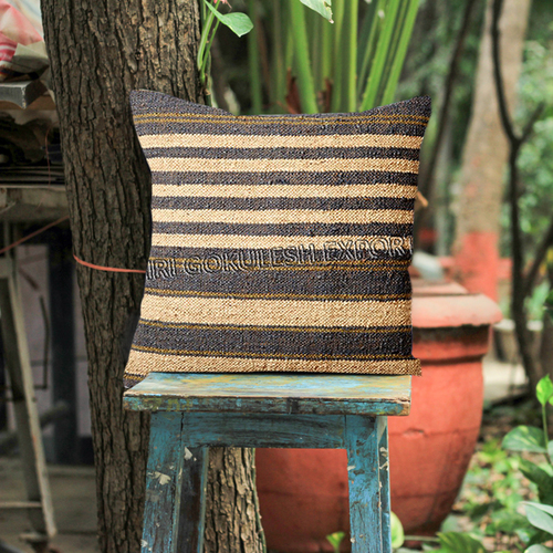 India Jute Kilim Cushion Pillow Covers - 100% Jute, Square Shape, Custom Dimensions, Colorful Stripe Design, Hand-Woven, Zipper Closure | Decorative for Home & Office