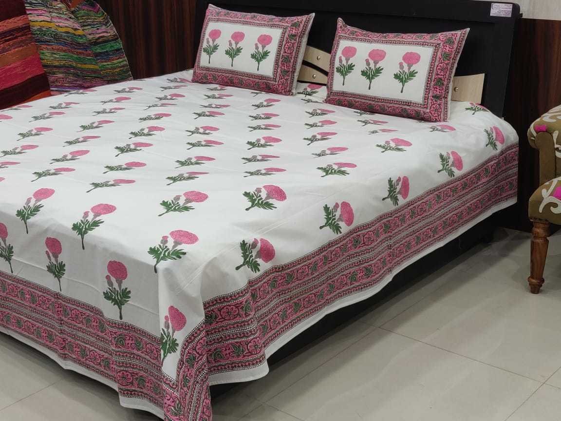 Hand Block Print Cotton Bedsheet - King Size, 100% Cotton, 210 Thread Count | Washable, High Bulk Yarn, Regular Use