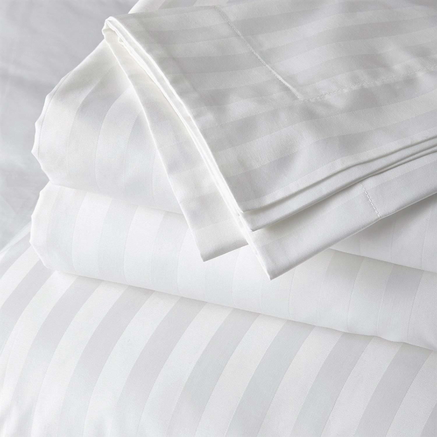 Lacoza Satin Striped Hotel Bedding Set - 300 Tc Ultrasoft Fabric | Queen King Size, 4-piece Bed Set With Customization, Solid Color & Duvet Cover