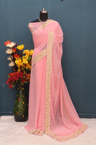 मल्टी बिग बॉर्डर जॉर्जेट साड़ी