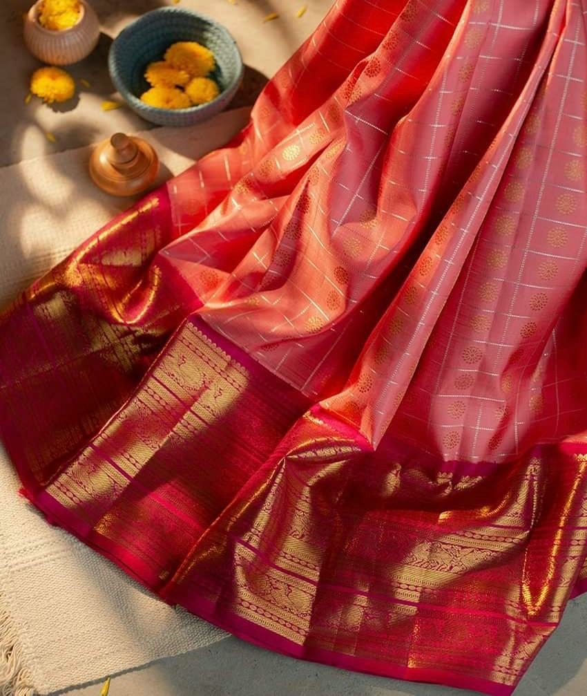 Multi Colour Hevy Rich Gajari Pink Belt With Gold Weaving Zari Border Saree
