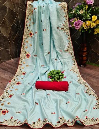 Multy Dola Silk Saree With Embroidery Buti Work & Work Less