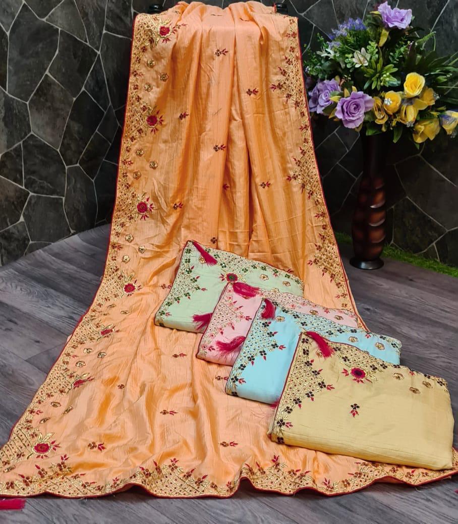 Multy Dola Silk Saree With Embroidery Buti Work & Work Less