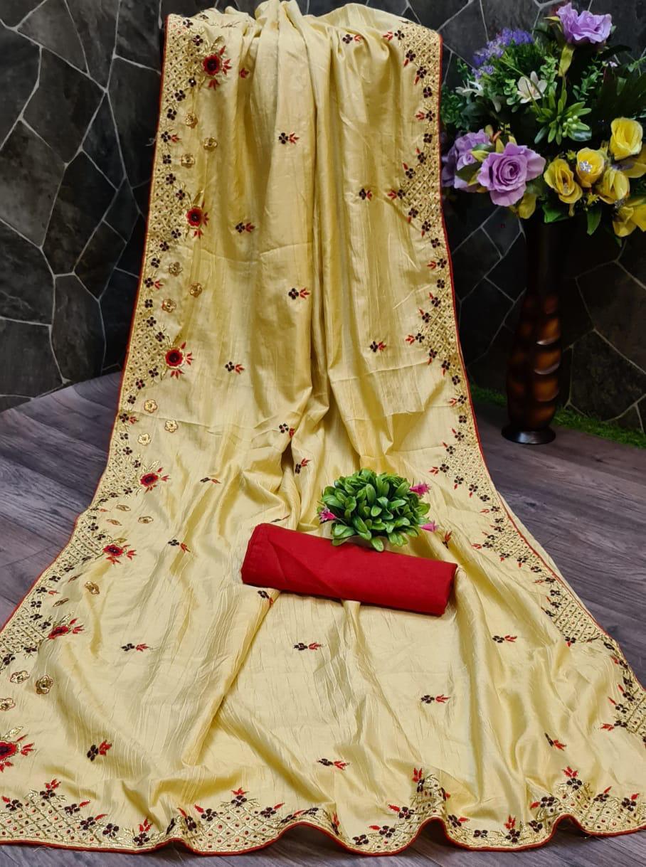 Multy Dola Silk Saree With Embroidery Buti Work & Work Less