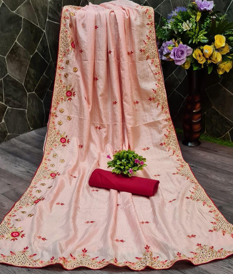 Multy Dola Silk Saree With Embroidery Buti Work & Work Less