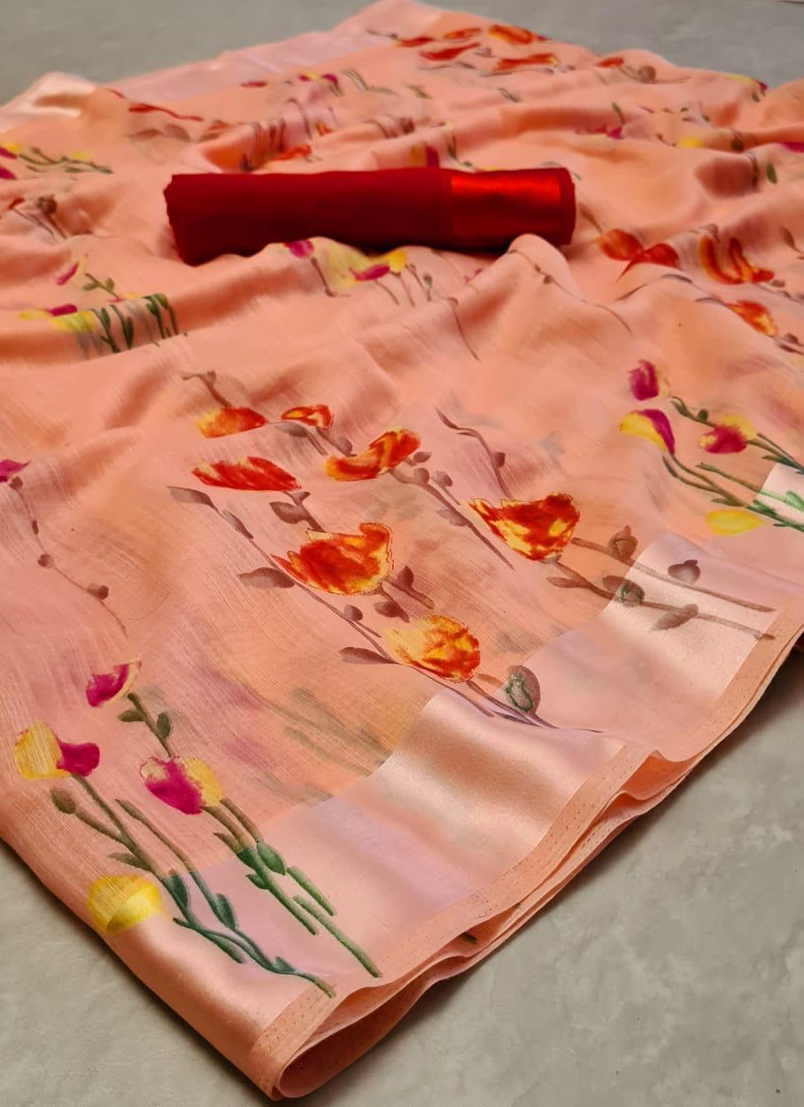 Kanchna Return Saree - Sonaksi Cotton With Satin Border, 0.80m Running Blouse | Multicolor Georgette Fabric For Daily Wear In All Seasons