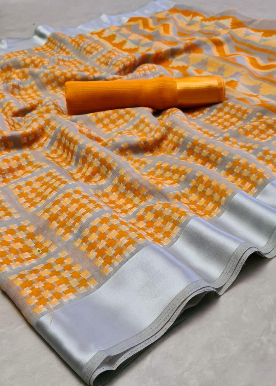Kanchna Return Saree - Sonaksi Cotton With Satin Border, 0.80m Running Blouse | Multicolor Georgette Fabric For Daily Wear In All Seasons