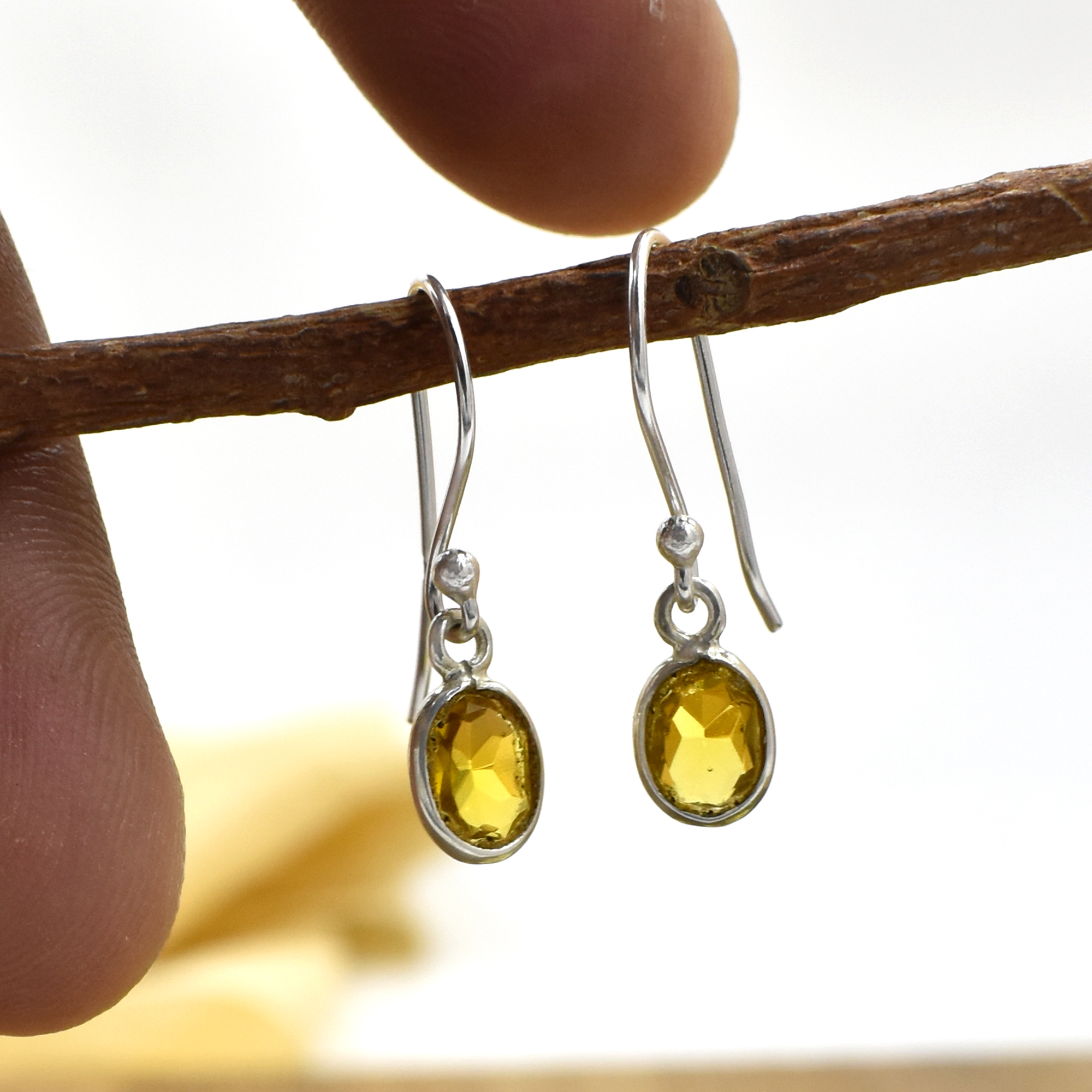 Silvesto India Natural Citrine Quartz Gemstone Earring 925 Sterling Silver Dangle Drop Fashion Earring Gender: Children