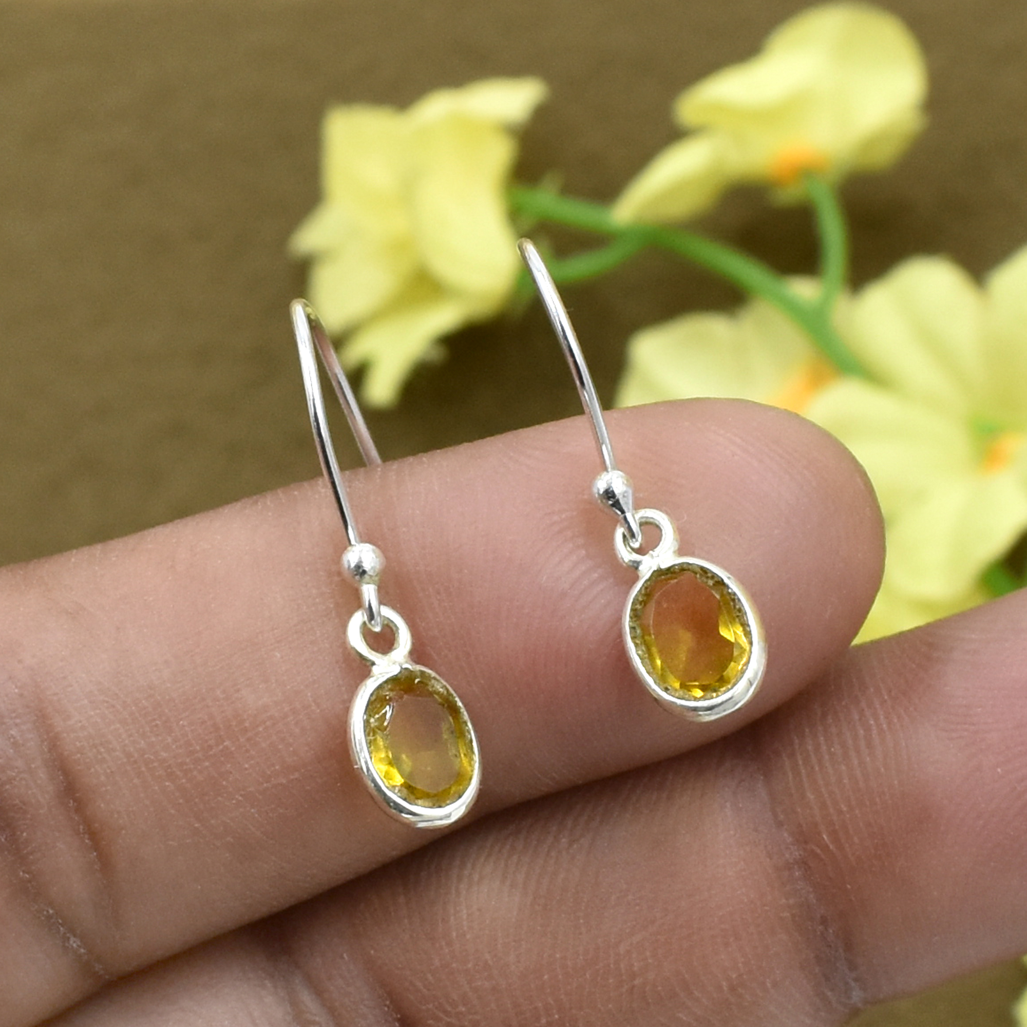 Silvesto India Natural Citrine Quartz Gemstone Earring 925 Sterling Silver Dangle Drop Fashion Earring Gender: Children