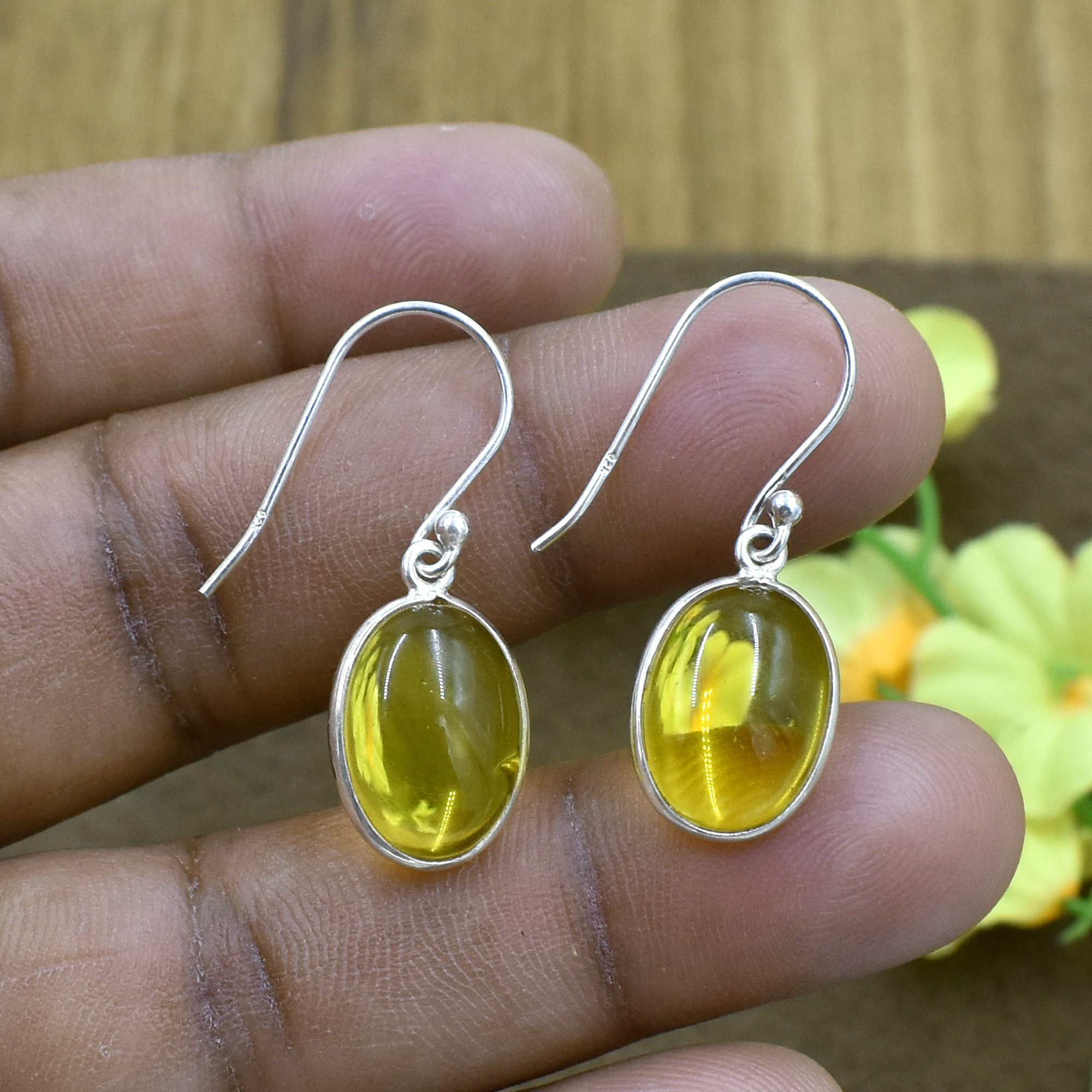 Citrine Quartz Oval Gemstone Dangle Drop Earrings - 925 Sterling Silver, Unisex And Women's Fashion For Weddings, Anniversaries, And Parties