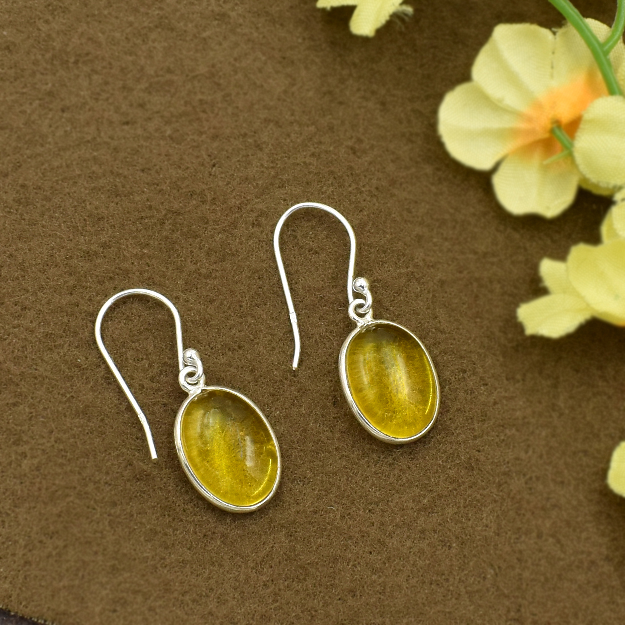 Citrine Quartz Oval Gemstone Dangle Drop Earrings - 925 Sterling Silver, Unisex And Women's Fashion For Weddings, Anniversaries, And Parties