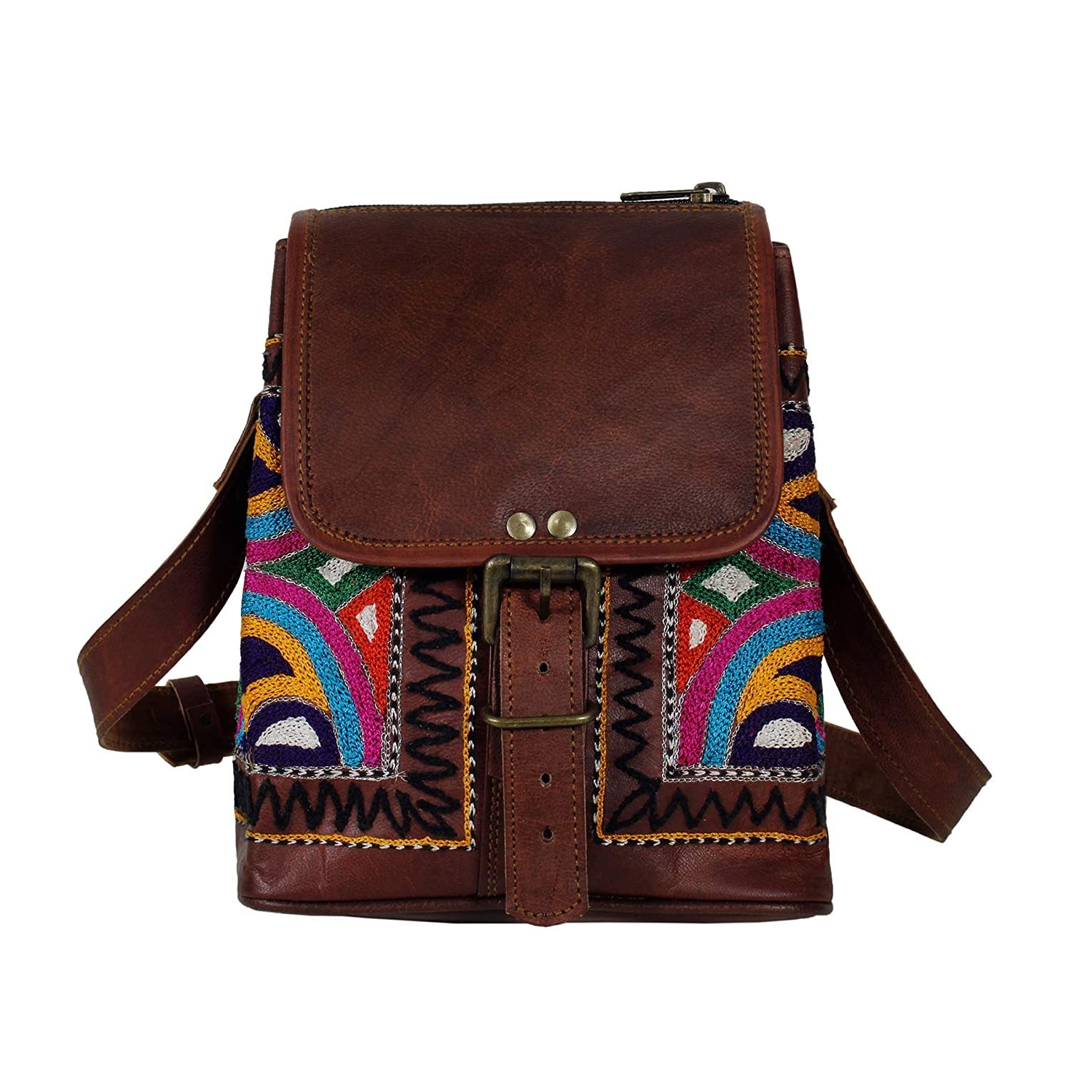 Multi Brown Leather Sling Bag