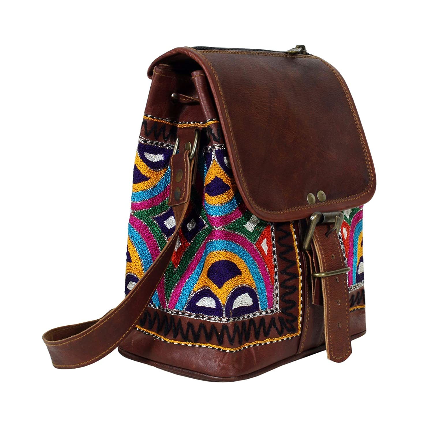 Multi Brown Leather Sling Bag