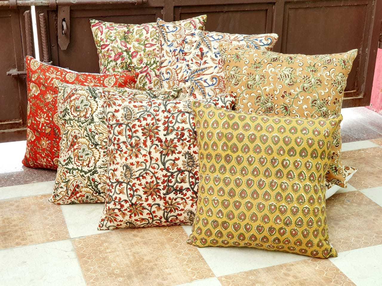 Hand Block Print Cushion Cover - 100% Cotton, 16x16 Inch Square | Multi-color, Handmade, Customizable Logos And Styles
