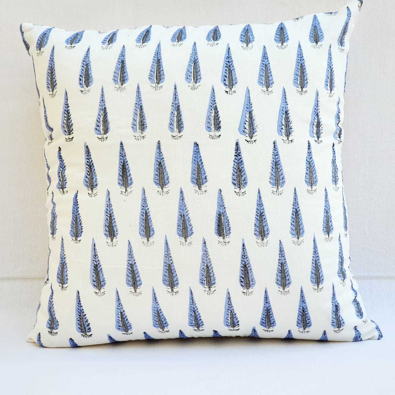 Hand Block Print Cotton Cushion Cover - 16x16 Inch, Multi-color, 100% Organic Cotton, Handmade With Vegetable Dye Print, Square Shape, Zipper Closure