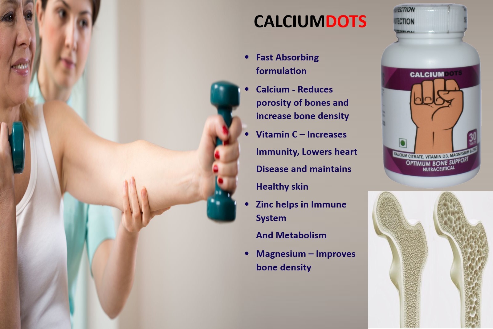 Calcium Tablets - White Tablets With Vitamin D3, Magnesium, And Zinc | Designed For Enhanced Bone Density And Boosted Immunity