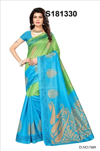 DOBULES COLOR PRINTED SAREE - Art Silk 6 Mtrs with 5.2 Mtr Saree & 0.8 Mtr Blouse Piece, Multicolor Pattern for Daily Wear Across All Seasons