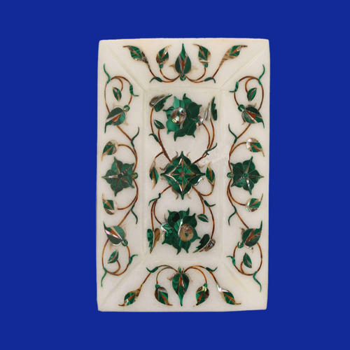 Printed Marble Chess Board - Marble 10x15 Cm White, Polished Finish, Floral Inlay, Elegant Decorative Design