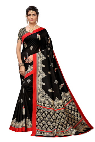 Printed Silk Saree - Art Silk, 5.2 Mtr Saree & 0.8 Mtr Blouse Piece, Multicolor Printed Design | Suitable for Rainy, Spring, Summer, Winter Seasons