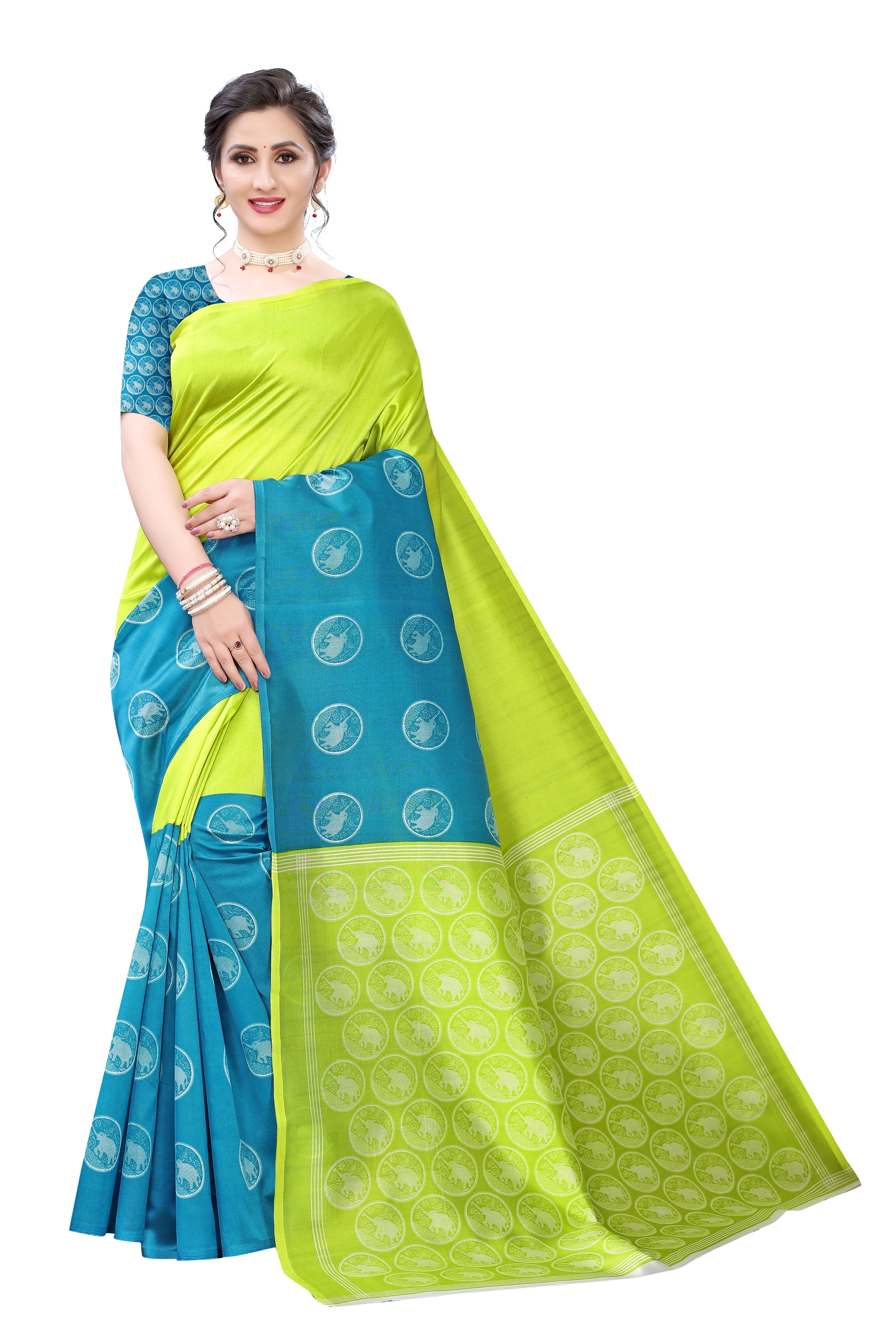 Printed Silk Saree - Art Silk, 5.2 Mtr Saree & 0.8 Mtr Blouse Piece, Multicolor Printed Design | Suitable For Rainy, Spring, Summer, Winter Seasons