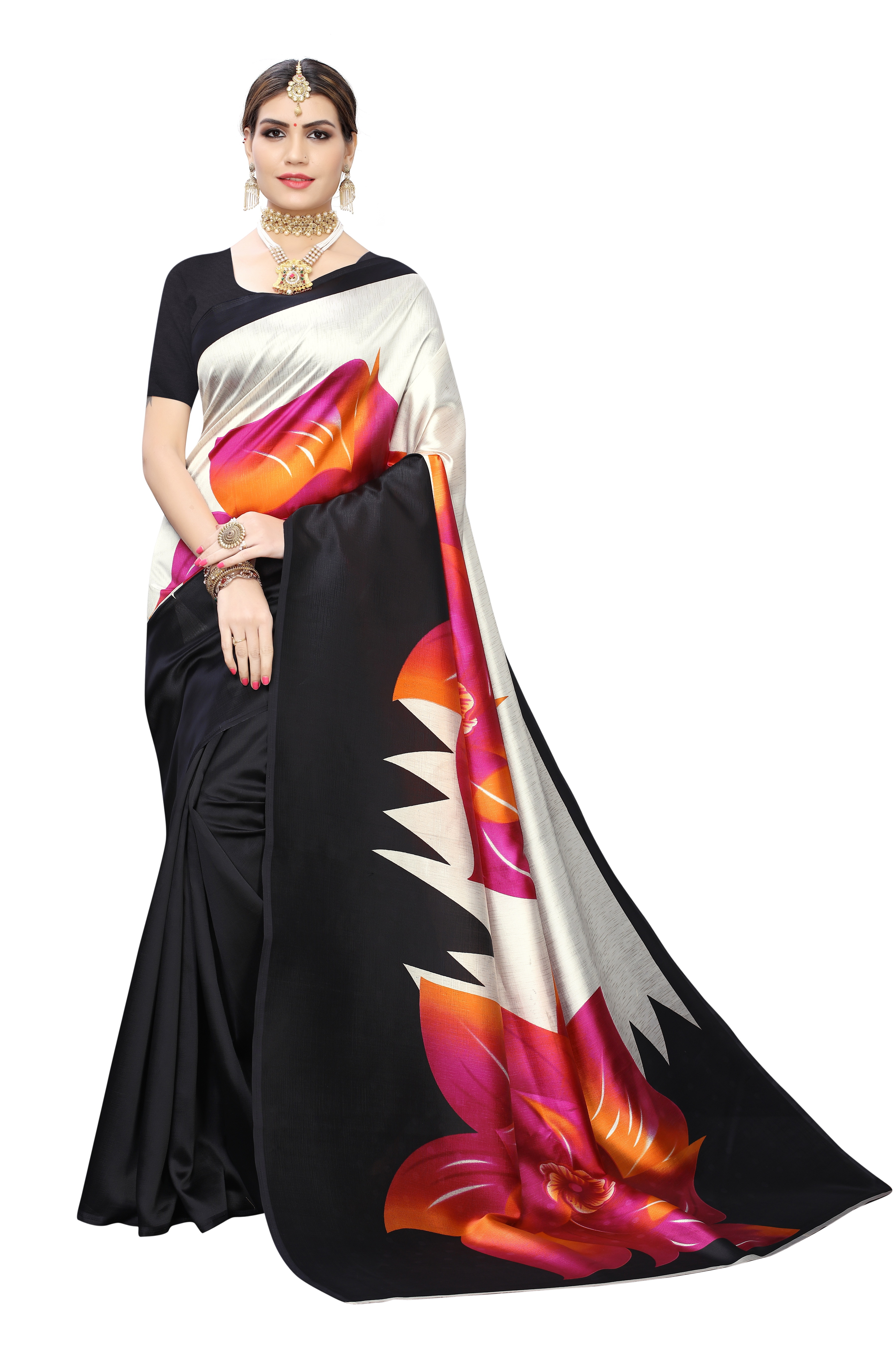 Printed Silk Saree - Art Silk Fabric, 5.2 Mtr Length, Multicolor Design, Includes 0.8 Mtr Blouse Piece, Suitable For All Seasons