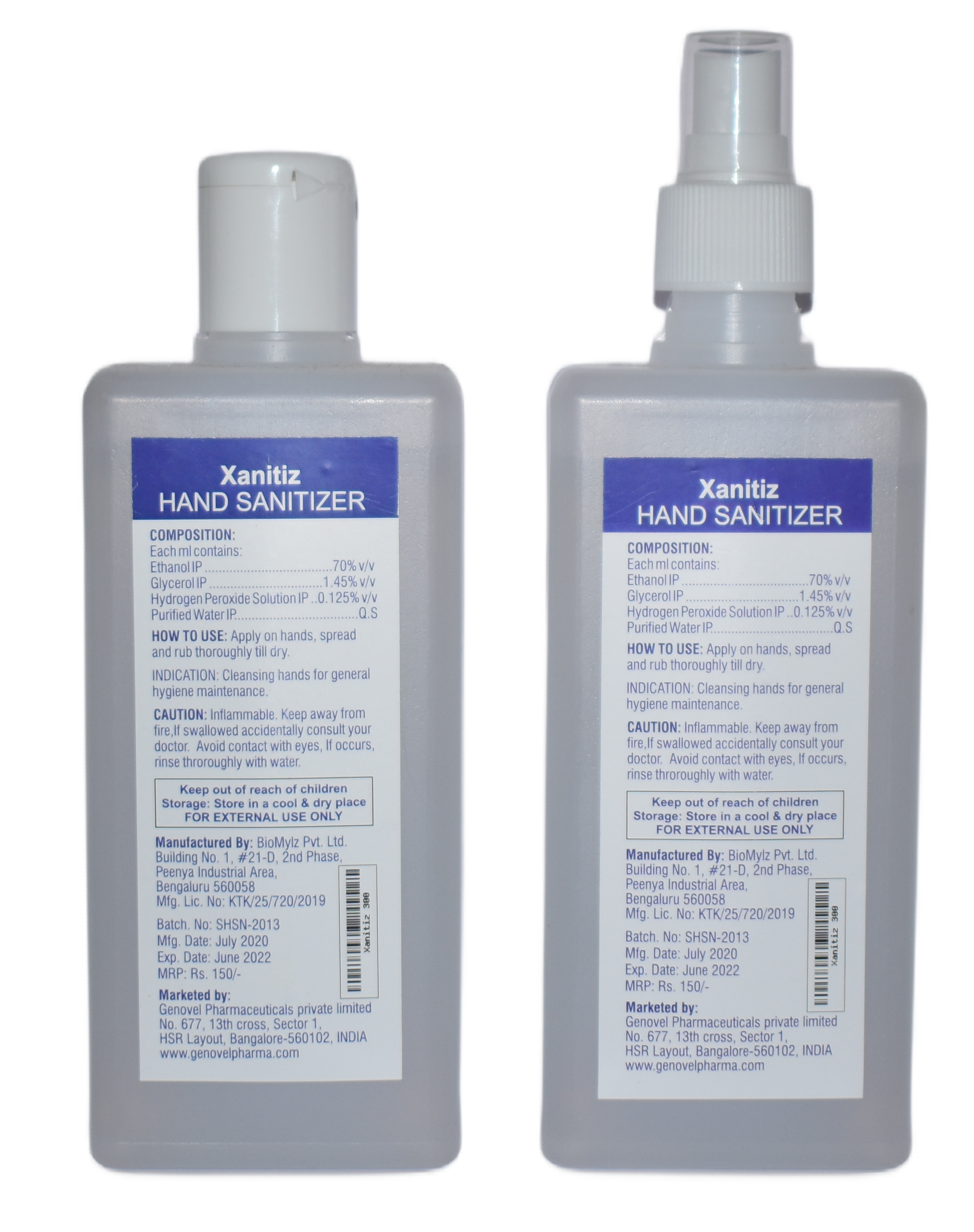 Liquid Hand Sanitizer - Ethanol 80% V/v, Hydrogen Peroxide 0.125% V/v, Glycerol 1.45% V/v, 25 Ml Sea Blue | Anti-bacterial, Fine Mist Spray Cap