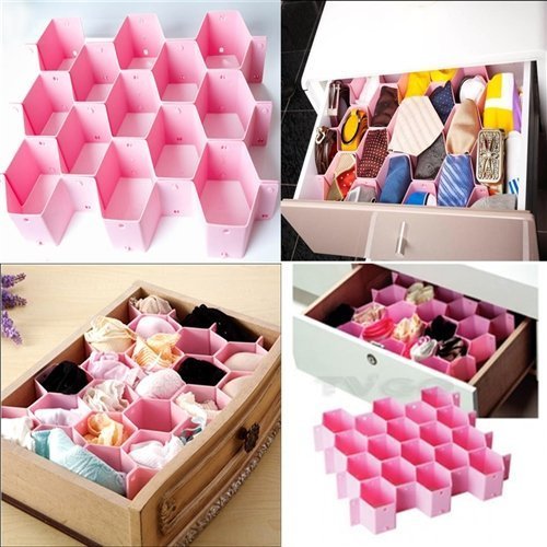8pcs Honey Comb Drawer Divider Closet Partition Storage - Plastic, 36.5 X 35 X 6.5 Cm | Versatile Drawer Divider, Random Color Shade
