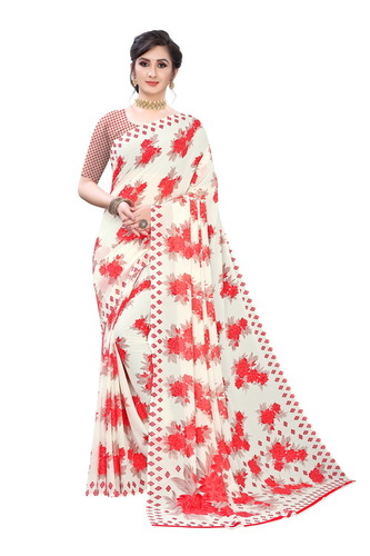 Present New Georgette Saree - Georgette, 6.3 Mtr Length, Multi Color | Daily Wear, Printed Pattern, Suitable for Rainy, Spring, Summer, Winter Seasons