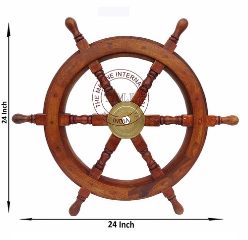 Brown Nautical Wooden Ship Wheel 24 Inch Ship Wheel For Boat And Ship Steering, Home Wall Decor Item