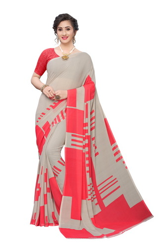 Printed Georgette Saree - 6.3 Mtr Length with Blouse Piece | Multicolor Printed Pattern for All Seasons: Rainy, Spring, Summer, Winter