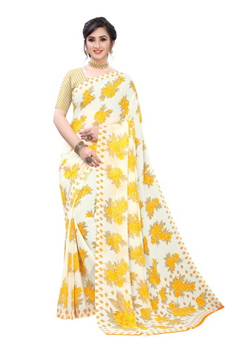 Georgette Saree - 6.3 Mtr Length With Attached Blouse Piece | Multicolor Floral Design, Ideal For Daily Wear In All Seasons