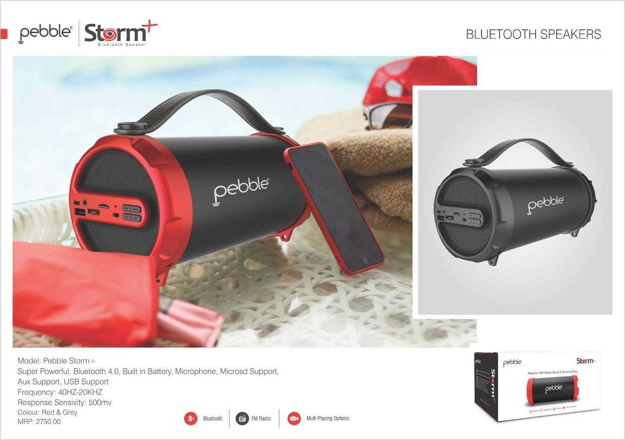 Black & Red Pebble Storm+ Wireless Bluetooth Speaker|output 10w|longer Battery|bluetooth Version V4.0