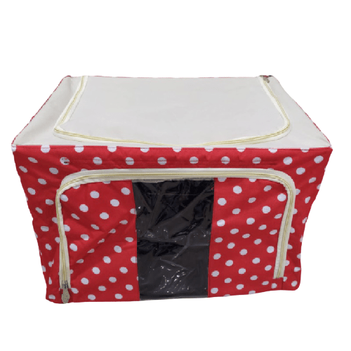 Polka Dots Saree Storage Box - Non-woven, 66l (49 X 39 X 32.5 Cm), Black, Red, Purple, Dark Blue | Zipper Top, Customized Design Options, Practical Storage Solution