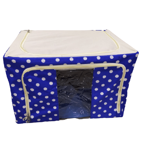 Polka Dots Saree Storage Box - Non-woven, 66l (49 X 39 X 32.5 Cm), Black, Red, Purple, Dark Blue | Zipper Top, Customized Design Options, Practical Storage Solution