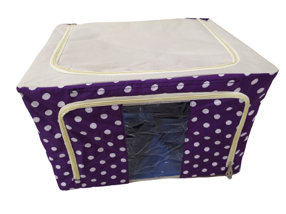 Polka Dots Saree Storage Box - Non-woven, 66l (49 X 39 X 32.5 Cm), Black, Red, Purple, Dark Blue | Zipper Top, Customized Design Options, Practical Storage Solution