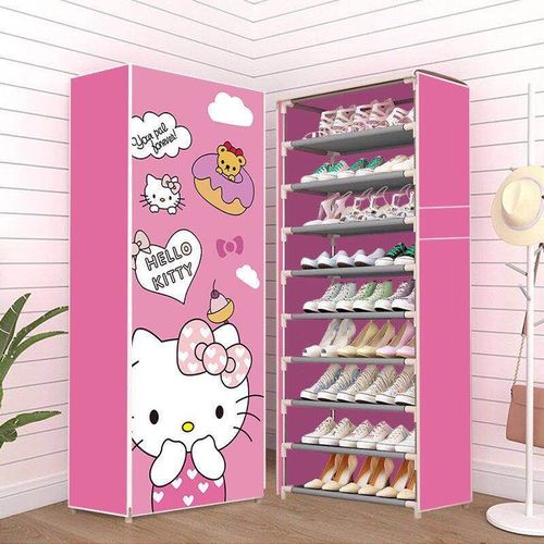 HK 10 Layer Shoe Rack - Non-Woven Fabric 60x30x160 cm | Random Printed Design, Button Closure Handle, Ideal for Saree Storage