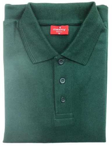 Mens Bottle Green Polo T-Shirts - Cotton, Size M, 220 GSM | Half Sleeve, Plain Pattern, Polo Neck, Adult Male