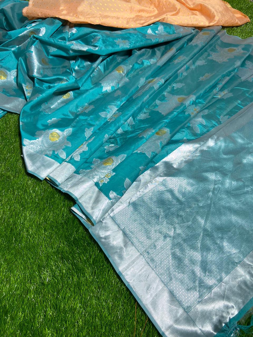 Multi Colour Lichi Silk Saree