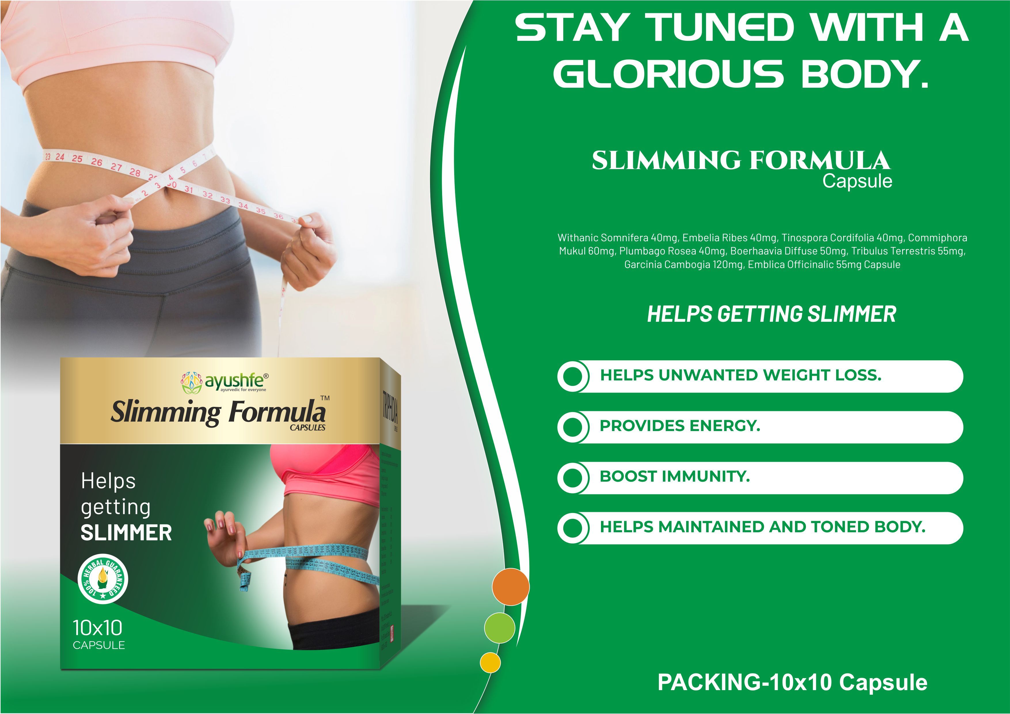 Ayushfe Slimming Formula - Herbal Capsules For Effective Weight Loss | Supports Unwanted Weight Loss, Maintains A Tuned Body For Adults