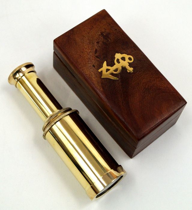 Golden Full Brass Spyglass Telescope With Wooden Box Nautical Retractable Telescope 6 Brass Telescope Marine Maritime Gift