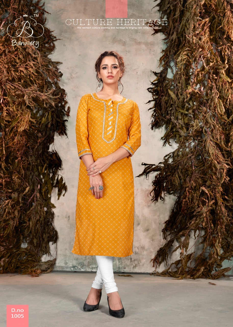 Sophie Heavy Rayon 14kg Print With Gota Patti Work Kurtis - Heavy Rayon Material, Size M(38)-xxl(44), 10 Vibrant Colors, 46" Length | Stylish 3-4th Sleeve, Washable, Quick Dry, Casual To Formal Wear