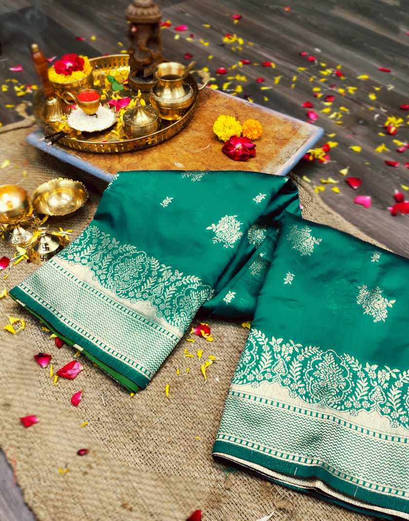 Traditional Bollywood Banarasi Zari Silk Saree - Intricate Multi-color Floral Design, Heavy Jacquard Weaving, Attractive Rich Pallu & Blouse Elegant Combination