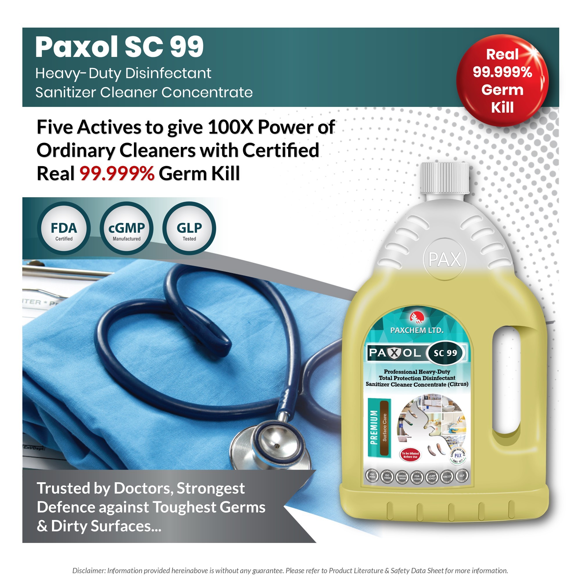 Heavy-duty Multi-surface Paxol Sc 99 - Professional Heavy Duty Total Protection Disinfectant Sanitizer Cleaner Concentrate