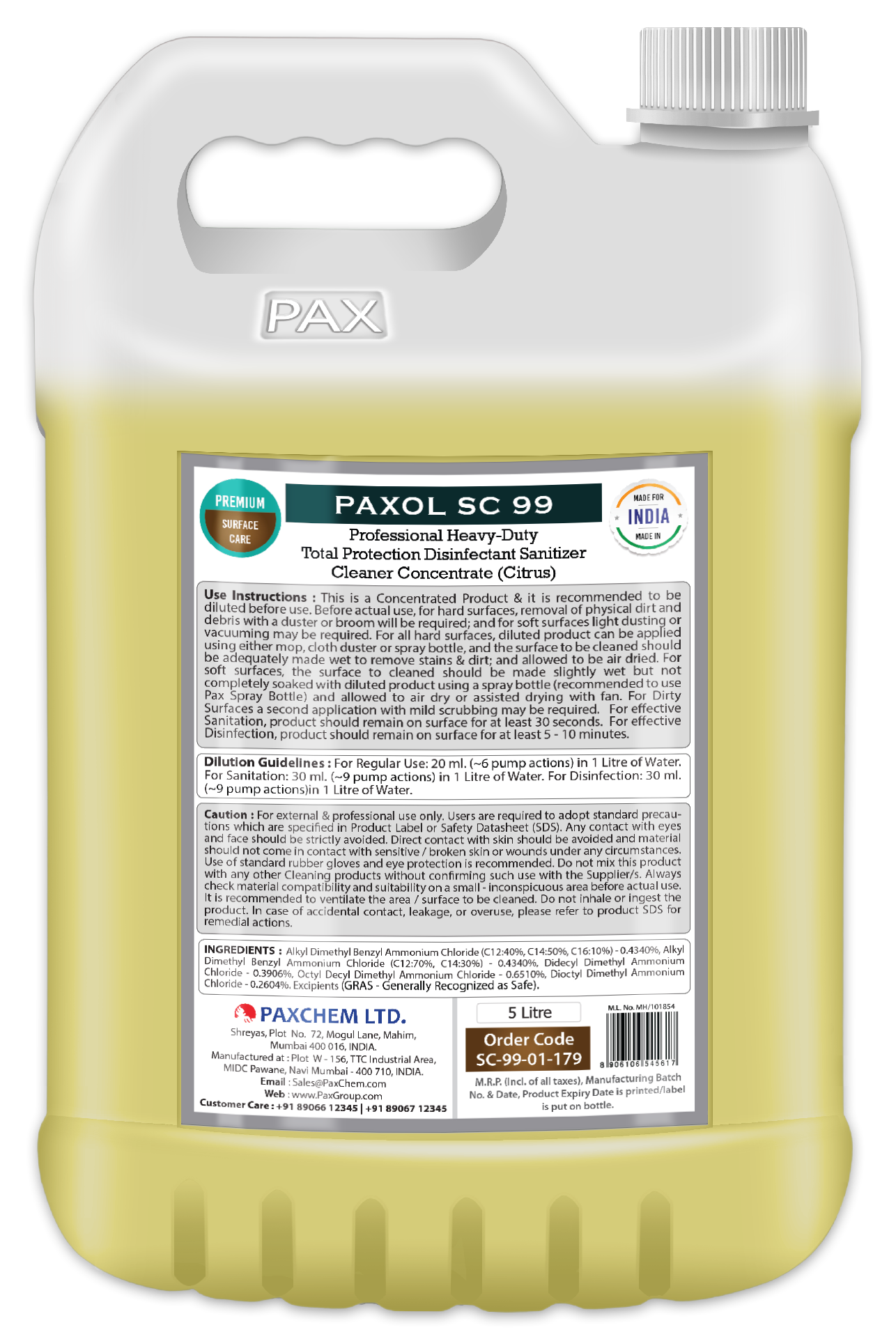 Heavy-duty Multi-surface Paxol Sc 99 - Professional Heavy Duty Total Protection Disinfectant Sanitizer Cleaner Concentrate