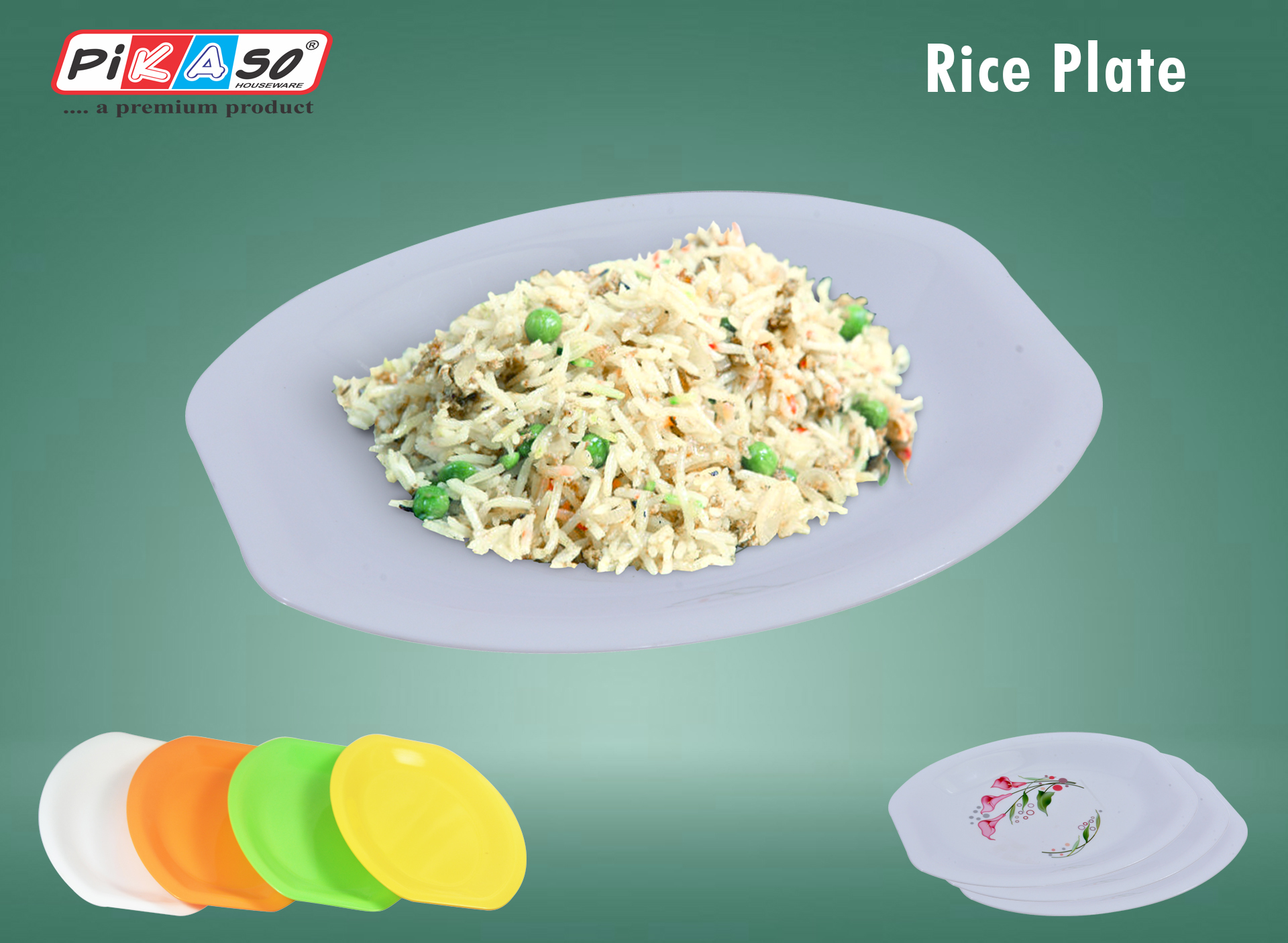Rice Plate (Shrink Pack) - Polypropylene 330.2x228.6x17.78mm | Temperature-resistant, Elegant Design, Unbreakable, Soft White-orange-yellow-green Finish