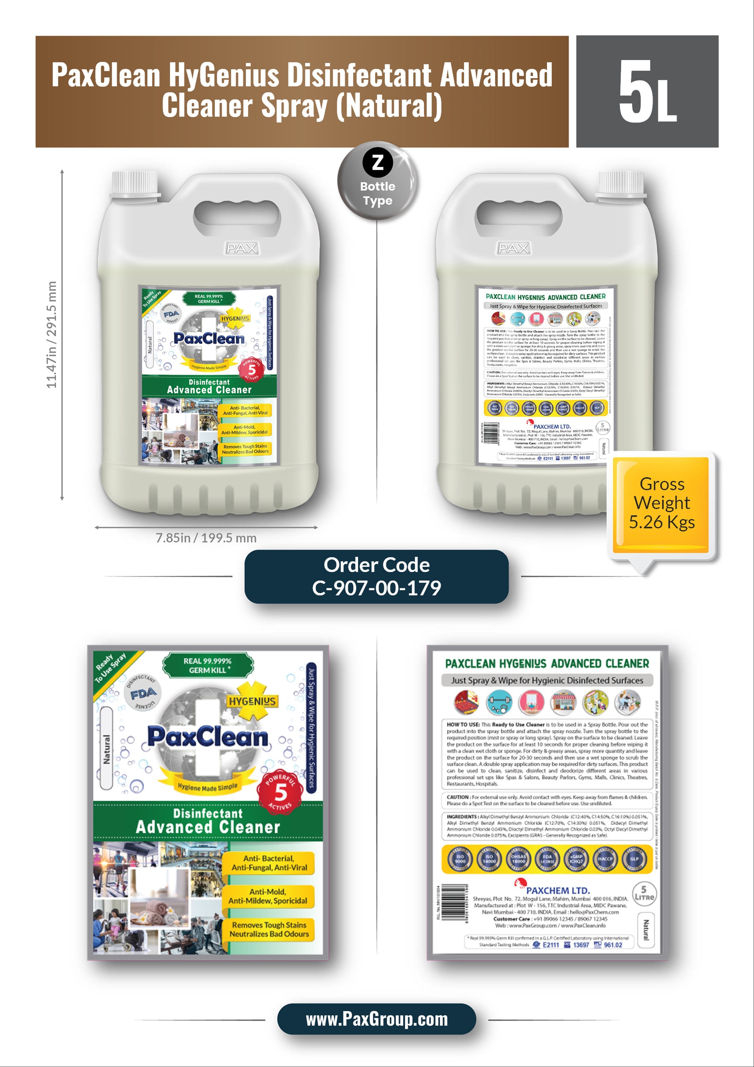 Most Powerful Paxclean Hygenius Disinfectant Advanced Cleaner